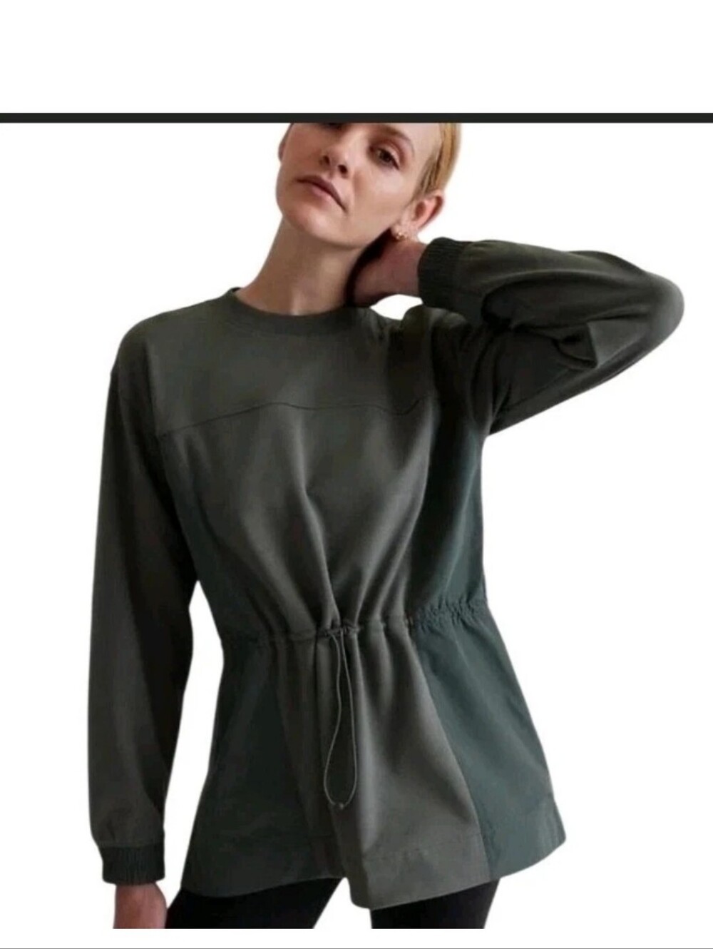 ATHLETA Triumph Hybrid Crewneck‎ Sweatshirt Size Large Black Two Tone Euc